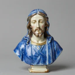 holy roman chalkware Jesus bust antique painted pearlescent blue sacred Catholic