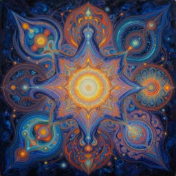 a beautiful acrylic painting of deep psychedelia portraying universal consciousness of the infinite by hanna yata, geenss archenti flores, ben ridgway, intricate, elegant, highly detailed, digital painting, artstation, concept art, ambient occlusion, vray render,