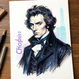 Drawing of Chopin, cyberpunk style
