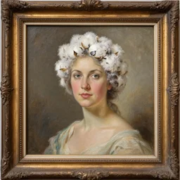 an old portrait of a woman with sugar cotton hair painting with frames