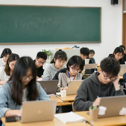 a bunch of people in a university room