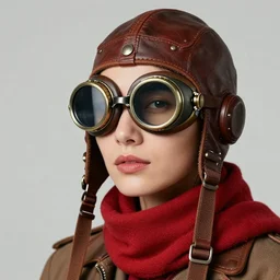 portrait of woman wearing old leather aviator helmet and steampunk goggles and scarf, red tones, detailed drawing, smooth and sharp black outlines, flat inked colors, scratched shadow, moebius, jean giraud, frank miller
