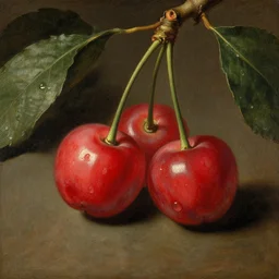 xix century classical academical oil paintintg, a fragment with a close - up cherry. flemish baroque, late italian renaissance, russian neoclassicism, romanticism, rococo, academism.