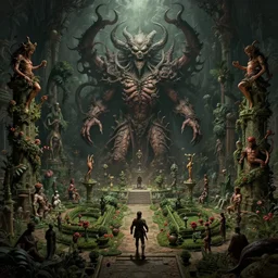 doom eternal concept art by brueghel, epic movie still frame of hell by jakub rozalski, garden of eternal delights hell by hieronymus bosh