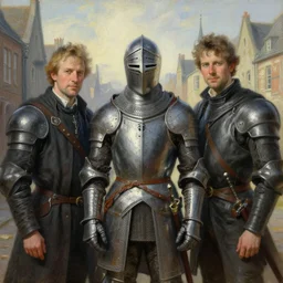 knight, city, painting, detailed, realistic, complimentary - colors, light, by richard doyle, by robert hagan, by tim hildebrandt