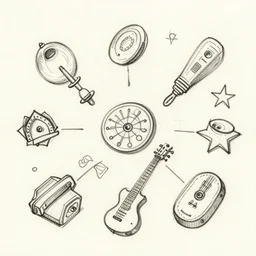 simple sketch depicting random objects and lines indie rock album cover drawn by Leonardo da Vinci