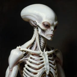 closeup portrait of white ribbed alien covered with ribs white mechanical spines white muscle tissue, lucid dream - like heavy atmosphere, baroque painting, harsh flash photo, perfect composition, detailed octane render trending on artstation, 8 k artistic photography, volumetric cinematic perfect light, chiaroscuro, masterpiece, raphael, caravaggio, beksinski, rutkowski, beeple