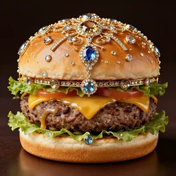 a faberge burger, intricate detail, jewels
