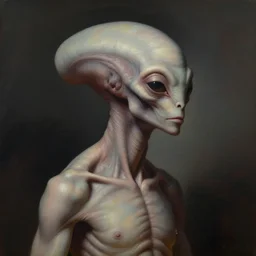 portrait of nonhuman extraterrestrial lifeform, three quarter view, intelligent, dramatic lighting, painted by andreas rocha