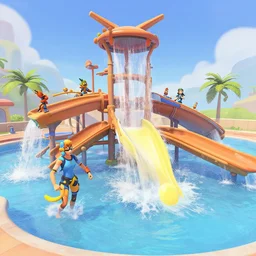 Screenshot from Overwatch, at a water park