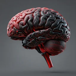 hyper realistic brain, art by greg rutkowski, intricate, ultra detailed, photorealistic, black and red colors, trending on artstation, octane render, 4 k, 8 k