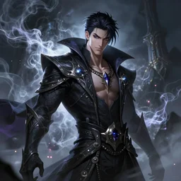 beautiful male necromancer with smoke and thunder, attarctive pretty face, anime key visual, highly detailed, sharp focus, concept art, league of legends, style by shumolly and monable and artgerm and greg rutkowski and jo chen and pilyeon and ruan jia and alphonse mucha