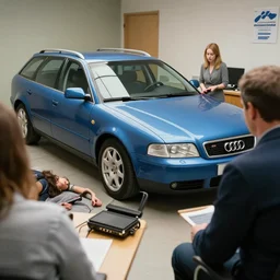 A court hearing with the defendant Denim Blue Audi A4 B6 Avant (2002) being accused of having bludgeoned a prostitute to death with a Grillmax Panini Maker