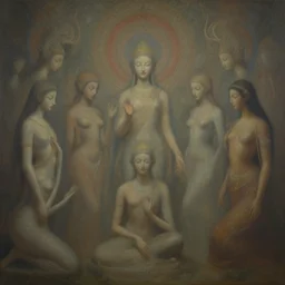 a dreamscape painting of benevolent beings, intricate, cinematic, hazy focus.