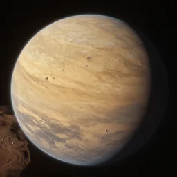 A full frame photo from space of a desert planet.