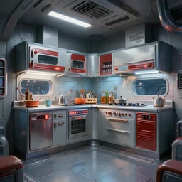 soviet retro - futuristic kitchen, space station