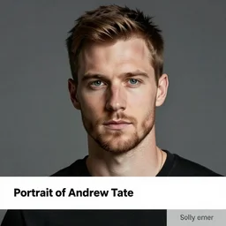 “ Portrait of Andrew Tate, Solid colour background, high resolution camera”