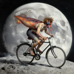 a squid riding bicycle on the moon. highly detailed painting by gaston bussiere, greg rutkowski, j c leyendecker 8 k