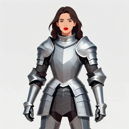 a young woman in full plate armor with beautiful hair and red lips stages in a dramatic pose. she is a knight. clean cel shaded vector art. shutterstock. behance hd by lois van baarle, artgerm, helen huang, by makoto shinkai and ilya kuvshinov, rossdraws, illustration, art by ilya kuvshinov