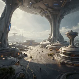 beautiful render of an alien technoworld spaceport, unreal engine, concept art, soft light, by andree wallin and james clyne, cgsociety