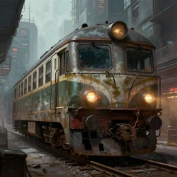 an old train in a cyberpunk city, detailed, centered, digital painting, artstation, concept art, donato giancola, joseph christian leyendecker, wlop, boris vallejo, breathtaking, 8 k resolution, extremely detailed, beautiful, establishing shot, artistic, hyperrealistic, beautiful face, octane render, cinematic lighting, dramatic lighting, masterpiece