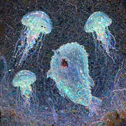 cute! bioluminescent translucent c4d, SSS, unreal engine, pixar, Barreleye fish, rimlight, jelly fish dancing, fighting, bioluminescent screaming pictoplasma characterdesign toydesign toy monster creature, ghost shrimp, zbrush, octane, hardsurface modelling, artstation, cg society, by greg rutkowksi, by Eddie Mendoza, by Peter mohrbacher, by tooth wu