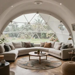 a photograph of a living room in a geodesic dome designed by H.R. Giger, 8k high quality, uncompressed image