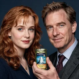 j k rowling & michael mcintyre with a sardine can, elegant, real life skin, intricate, high detailed, artstation, concept art, smooth, sharp focus, art by artgerm and greg rutkowski