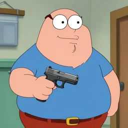 very fat Peter griffin holding a glock