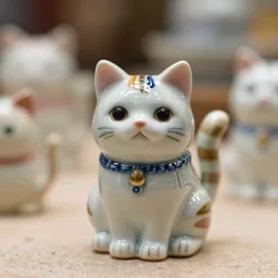 high quality presentation photo of a detailed porcelain figurine of a cute cat, photography 4k, f1.8 anamorphic, bokeh, 4k, Canon, Nikon