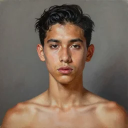 A portrait of a thin trendy and gorgeous non-binary person, saturated skin tone, Mexican, oil painting, majestic, detailed, high resolution