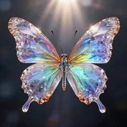 Rainbow, crystal butterfly, symmetry, godrays