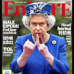 the queen of england making a rude gesture in a magazine cover photo.