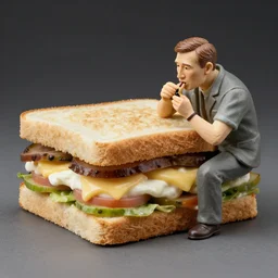 a sculpture of a smore sandwich eating a man