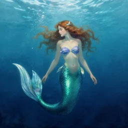 beautiful mermaid emerging from the ocean, art by Edgar Maxence and Ross Tran and Michael Whelan