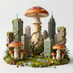 a cityscape made of mushrooms, moss, mold, and vines in the style of anti - art trending on artstation deviantart pinterest detailed high resolution hd 8 k