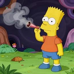 Bart Simpson hitting a bong, psychedelic art