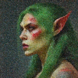 an portrait of an female orc, green hair, red face tattoo, side profile, digital painting, artstation, concept art, donato giancola, Joseph Christian Leyendecker, WLOP, Boris Vallejo, Breathtaking, 8k resolution, extremely detailed, beautiful, establishing shot, artistic, hyperrealistic, octane render, cinematic lighting, dramatic lighting, masterpiece, light brazen, extremely detailed and beautiful face