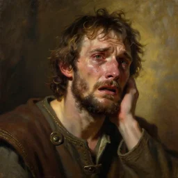 greg manchess oil matte portrait painting, crying medieval peasant, despair, medieval, fantasy, wonderful masterpiece highly detailed, scifi, beautiful cinematic light deep focus, elegant, digital painting, smooth, sharp focus, golden ratio, dramatic illumination, ultra realistic, 4 k, art by greg rutkowski wlop rossdraws