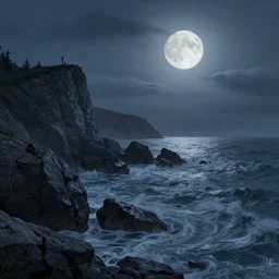 stormy rocky coast, moonlight, dreamworks, bastien grivet, dominik mayer, artstation