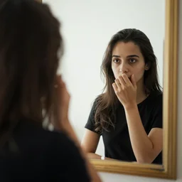 someone looking in a mirror but doesn't see his reflection