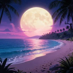 Moonrise bay, synthwave, high quality