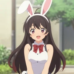 A lariennechan anime portrait of rabbit-eared girl smiling, medium shot, by Sakimichan trending on Pixiv