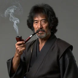 an ultra detailed matte painting of bob ross smoking a pipe and dressed as a wandering ronin samurai, edo japan, concept art by jeong seon and greg rutkowski, octane render, 8 k, detailed face