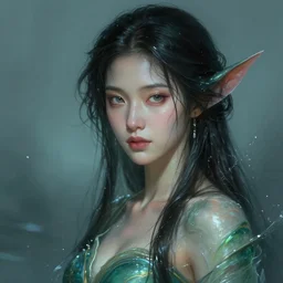 asian female water elemental, lifelike, portrait, highly detailed, digital painting, artstation, concept art, sharp focus, illustration, cinematic lighting, art by artgerm and greg rutkowski and alphonse mucha 7 7 7 7