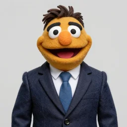 bj novak with a suit as a muppet. highly detailed felt. hyper real photo. 4 k.