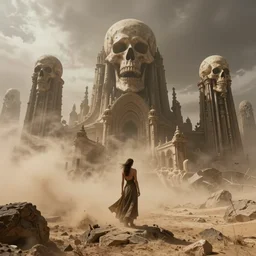 mos eisley in a dust storm with skeletal temple buildings designed by hr giger