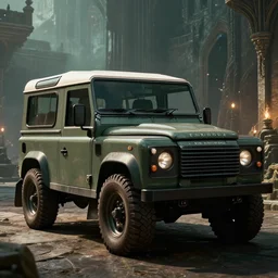 Land Rover Defender 110 (1985), an epic fantasy, dramatic lighting, cinematic, establishing shot, extremely high detail, photorealistic, cinematic lighting, artstation, by simon stalenhag, The Elder Scrolls IV: Oblivion (PC), in the Imperial City