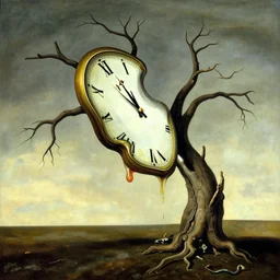 a melted clock over a dead tree by salvador dali