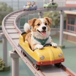 5 0 mm of an happy dog riding a roller coaster